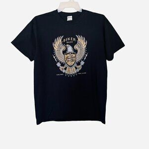 𝅺BIKER Bash Motorcycle Casual Graphic Black T-Shirt. Size Large